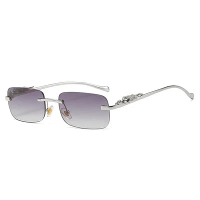 Luxury Rimless Square Sunglasses Gradient Metal Leopard Retro Shades Rectangle