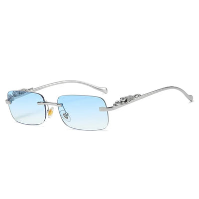Luxury Rimless Square Sunglasses Gradient Metal Leopard Retro Shades Rectangle