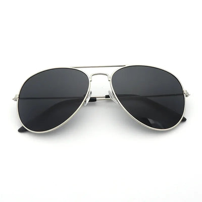 Men Retro Pilot Sunglasses Big Frame Silver Oversized Metal Eyewear Male