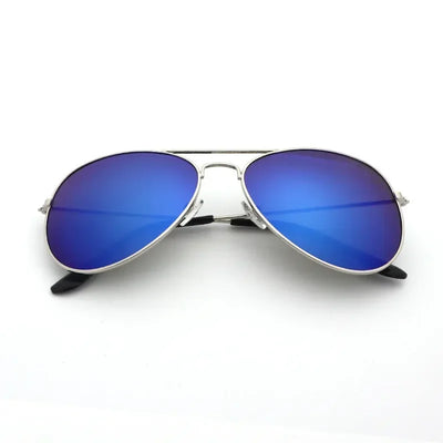Men Retro Pilot Sunglasses Big Frame Silver Oversized Metal Eyewear Male