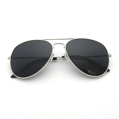 Men Retro Pilot Sunglasses Big Frame Silver Oversized Metal Eyewear Male