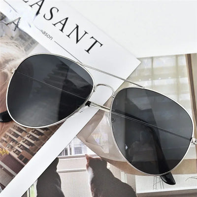 Men Retro Pilot Sunglasses Big Frame Silver Oversized Metal Eyewear Male