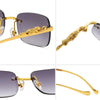 Luxury Rimless Square Sunglasses Gradient Metal Leopard Retro Shades Rectangle