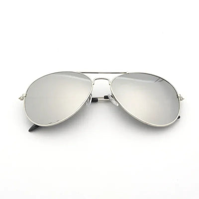 Men Retro Pilot Sunglasses Big Frame Silver Oversized Metal Eyewear Male
